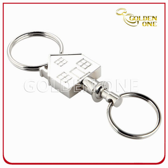 Gravieren Sie geprägte Hausform auseinanderziehbarer Schlüsselanhänger aus Metall