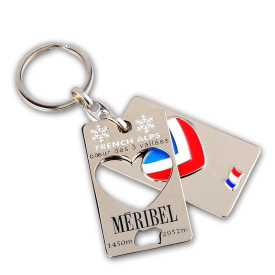 Benutzerdefinierte Gravur Schlüsselform Metall Schlüsselanhänger mit Flaschenöffner