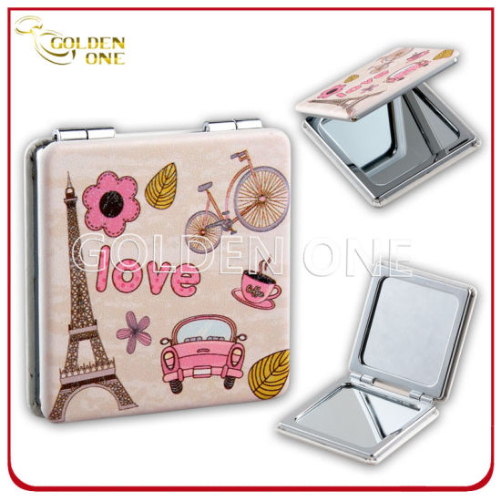 Paris Souvenir Geschenk PU-Leder runder kompakter Taschen-Kosmetikspiegel