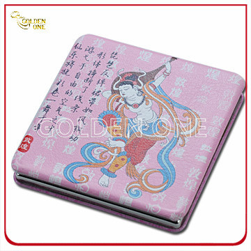 Traditioneller Stil, individuell bedruckter, faltbarer, quadratischer Taschenspiegel aus Leder