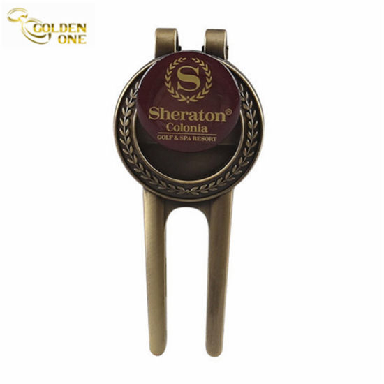 Custom Antik Messing Golf Repair Divot Tool mit Ballmarker