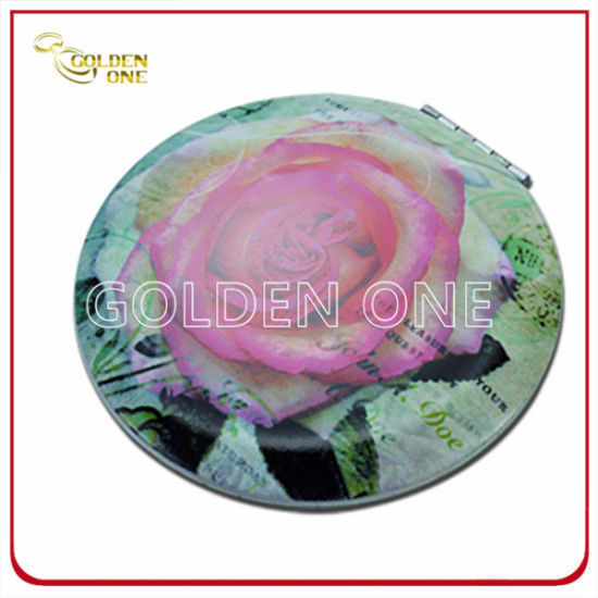 Hochwertiger, digital bedruckter runder Kompaktspiegel aus Metall in Vollfarbe