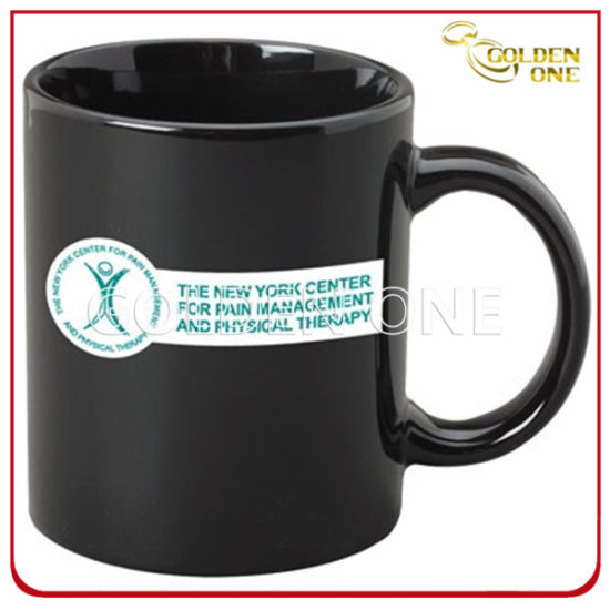 Maßgeschneiderte vollfarbig bedruckte schwarze Porzellantasse