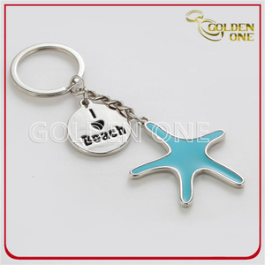 Emaille Starfish Shiny Nickel Metal Schlüsselanhänger für Promotion