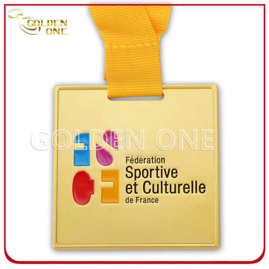 Kundenspezifische quadratische matt vergoldete Firmenmedaille aus Metall
