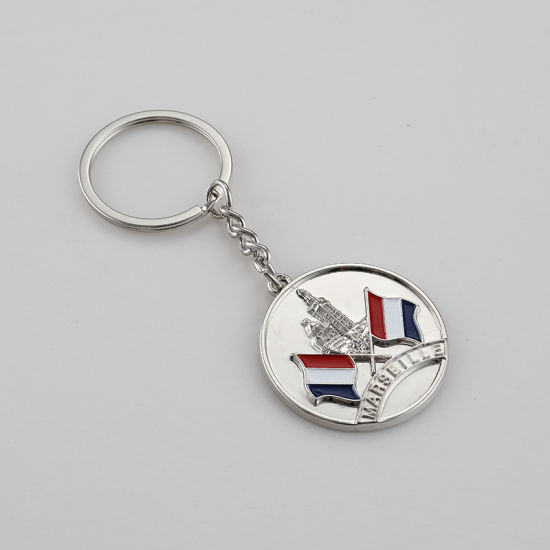 Flaschenöffner-Schlüsselanhänger aus Metall mit gewölbtem Aufkleber-Logo