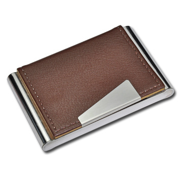 Werbegeschenk Schwarzer Echtleder-Namenskartenhalter