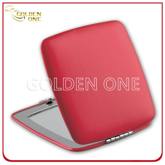 Runder Kosmetikspiegel aus Metall mit personalisiertem Geschenkdruck und Epoxid-Logo