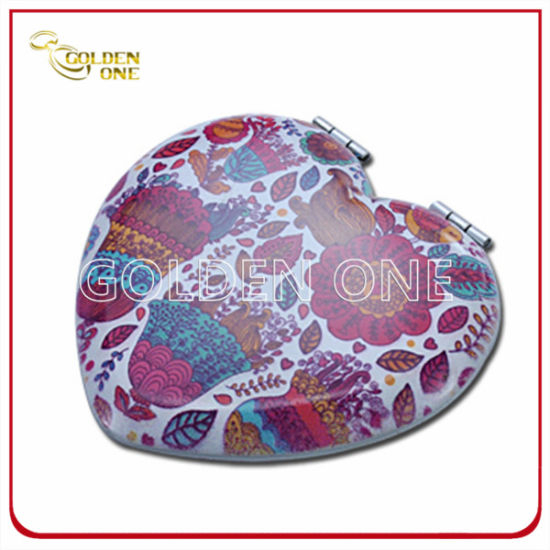 Hochwertiger, digital bedruckter runder Kompaktspiegel aus Metall in Vollfarbe