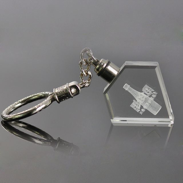 Promotion Gift Blank Logo Custom 3D Laser Gravierter Kristall Schlüsselanhänger Transparenter LED Kristall Schlüsselanhänger