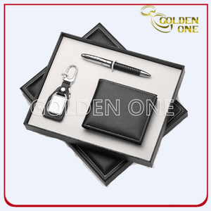 Werbegeschenk-Set mit Click Pen Schlüsselanhänger und PU-Brieftasche