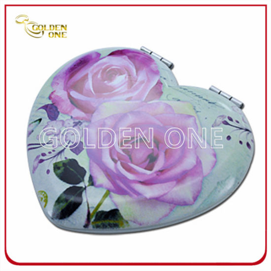 Hochwertiger, digital bedruckter runder Kompaktspiegel aus Metall in Vollfarbe