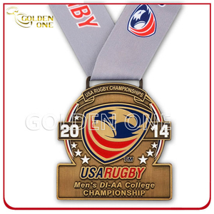 Rugby-Meisterschaft Antik-Messing-Medaille mit weicher Emaille