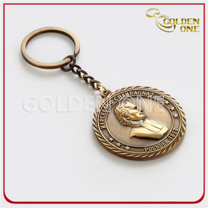 Benutzerdefinierte Münzform 3D Antik Gold Metall Schlüsselhalter
