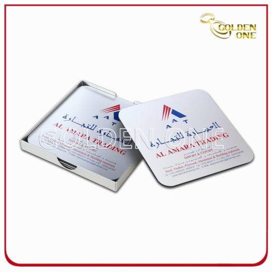 Personalisierter Siebdruck, eloxierter, silberfarbener, quadratischer Aluminium-Untersetzer