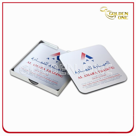 Personalisierter Siebdruck, eloxierter, silberfarbener, quadratischer Aluminium-Untersetzer