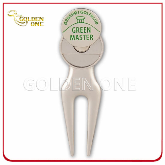 Golfreparatur-Divot-Werkzeug aus mattem Nickel mit magnetischem Ballmarker