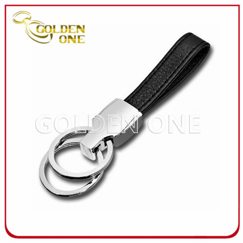 Förderungs-Doppelt-Ring-Entwurfs-echtes Leder-Schlüsselkette