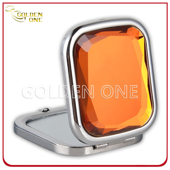 Runder Kosmetikspiegel aus Metall mit personalisiertem Geschenkdruck und Epoxid-Logo