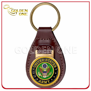 Kundenspezifischer Metall-Militär-Emblem-Leder-Schlüsselanhänger