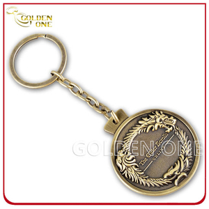 Kundenspezifischer Schlüsselanhänger aus Metall mit geprägtem Logo in Antik-Bronze-Finish